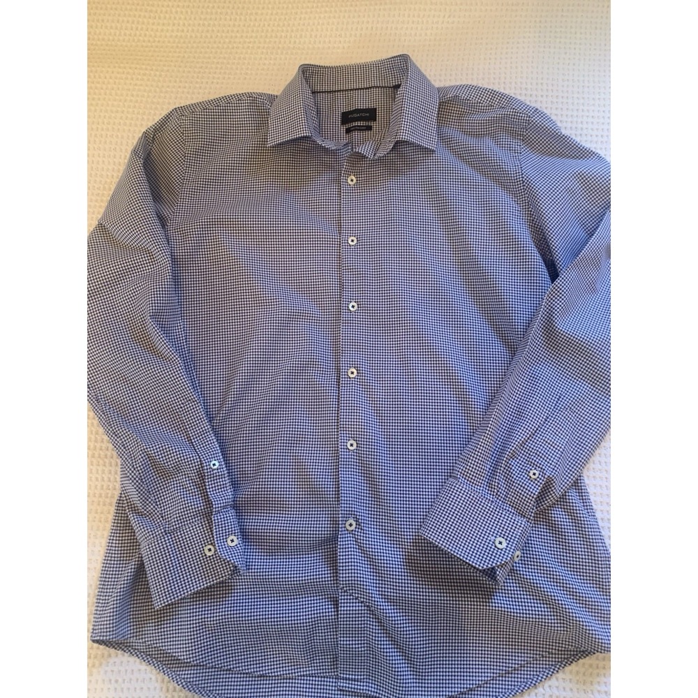 Bugatchi Shirt Men Blue Check 17.5 36-37 Classic Fit Long Sleeve - Picture 1 of 11